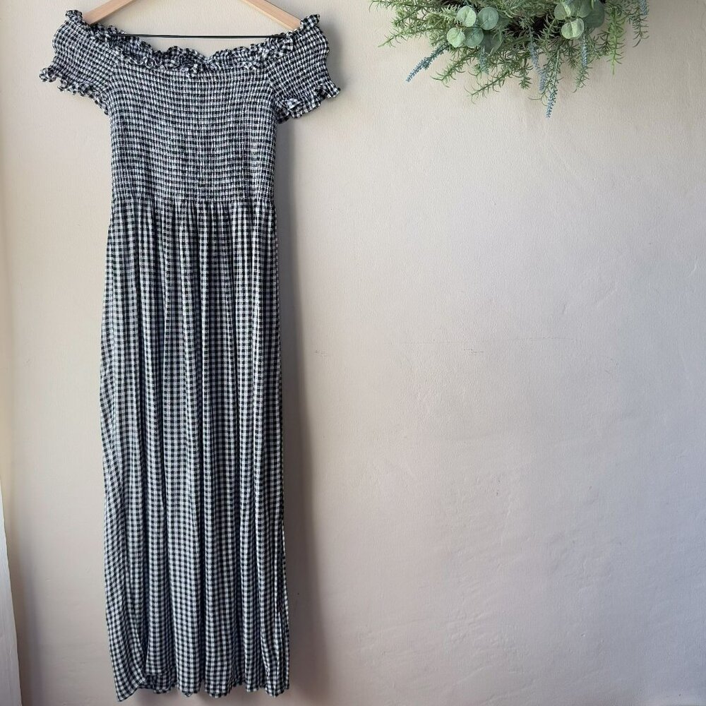 Bardot Gingham Off-The-Shoulder Smocked Midi Dress